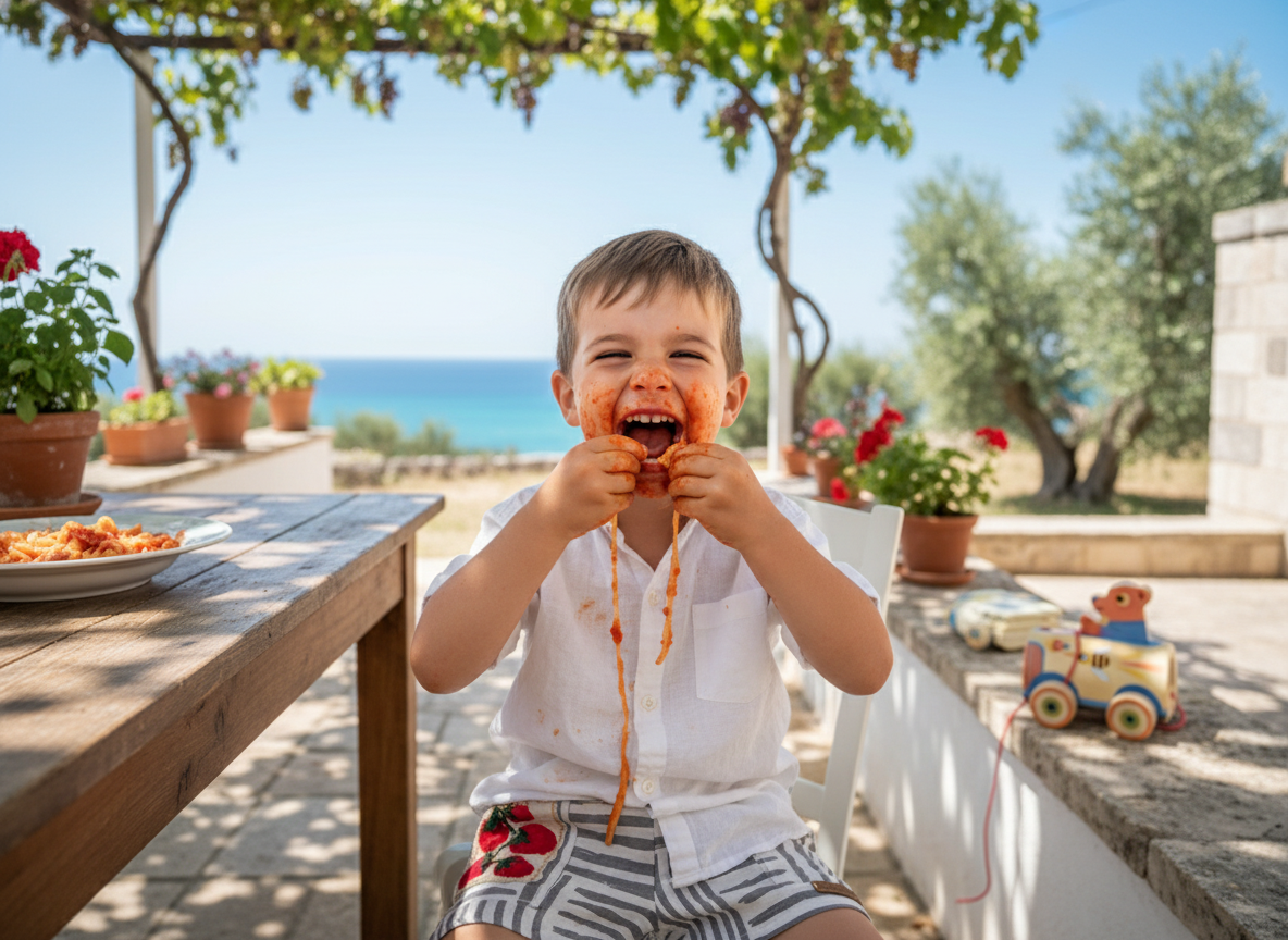 Jongensshort met geborduurde tomatenprint