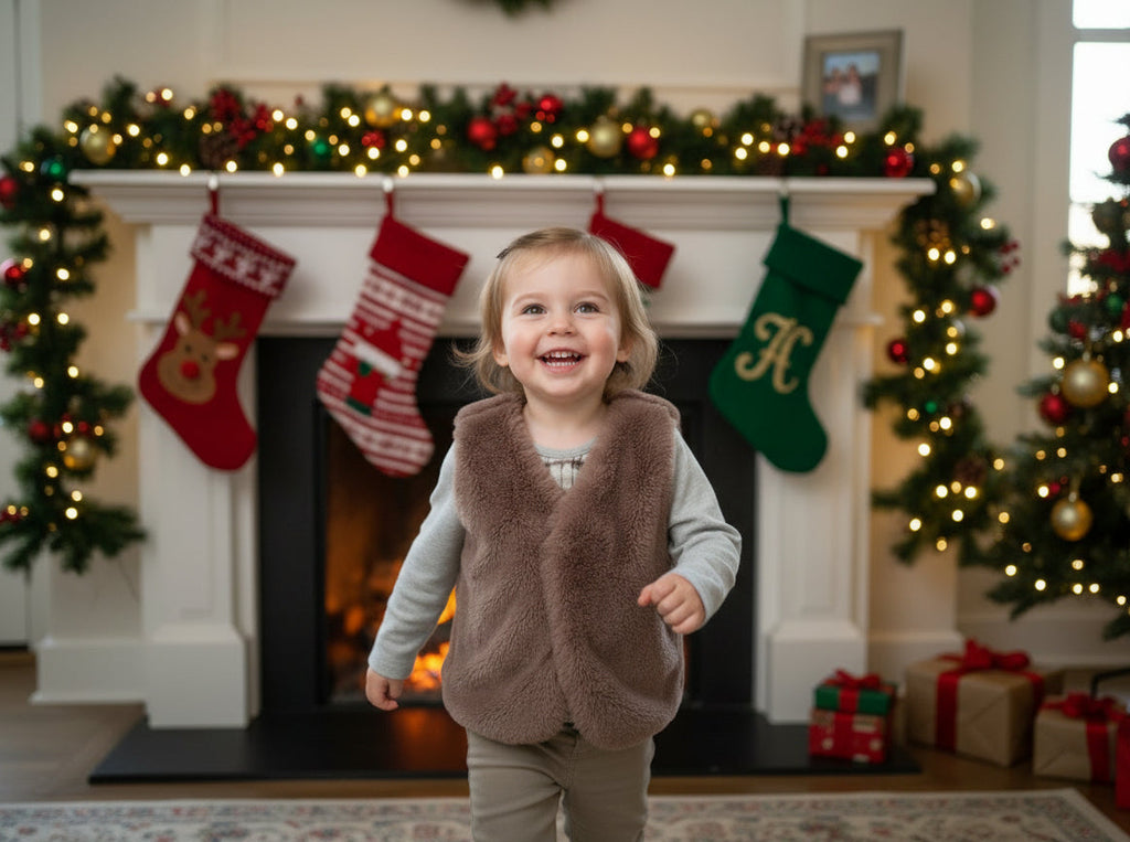 Bruin, harige vest voor kinderen.