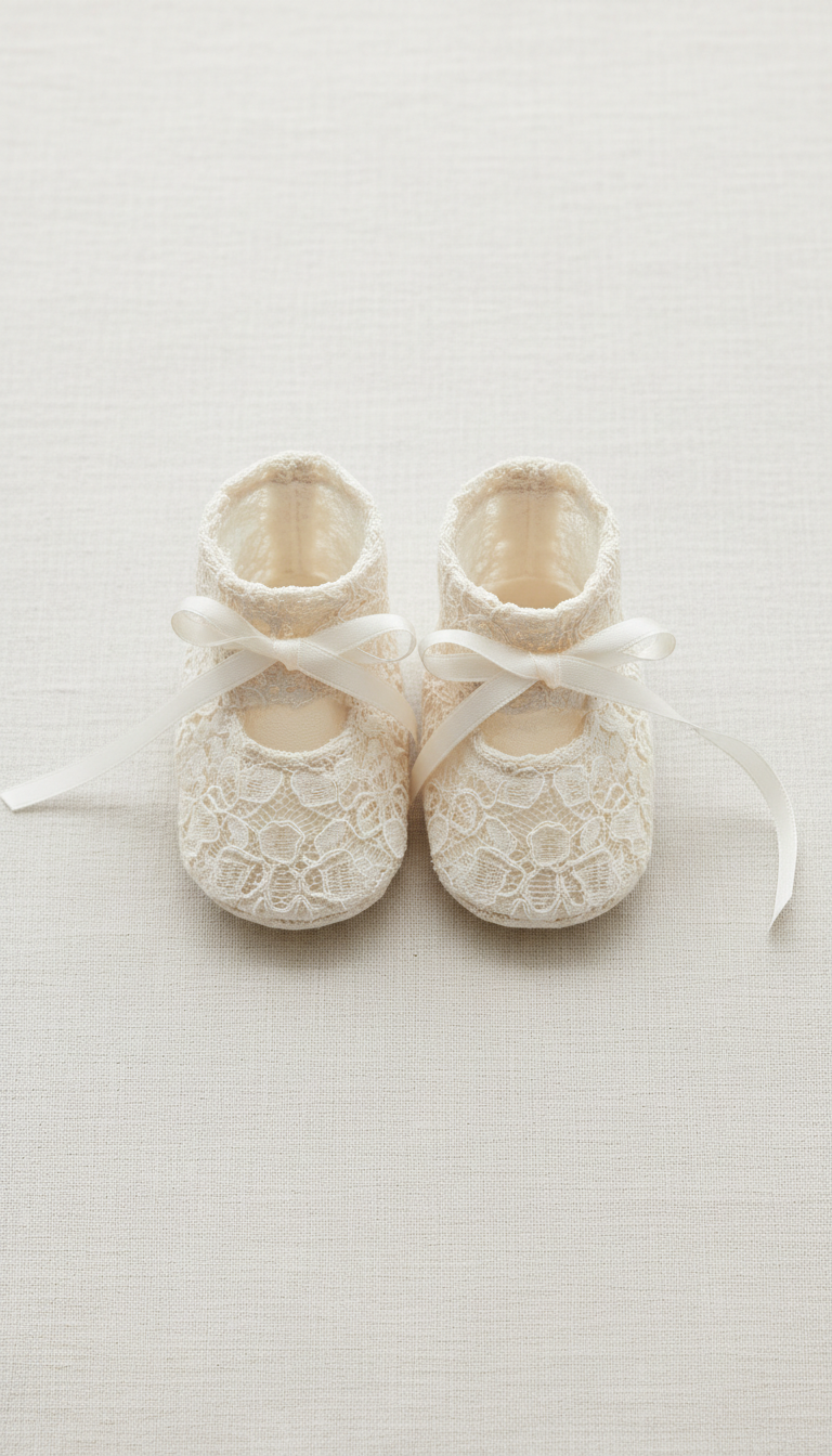 Baby-Booties aus Spitzenstoff in Creme