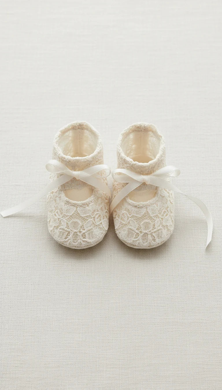 Kanten babyschoentjes met satijnen strikje