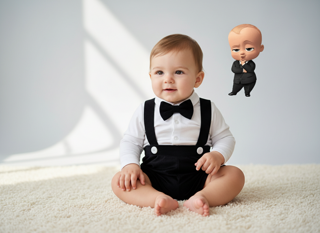 Babybroekje set met bretels en vlinderdas