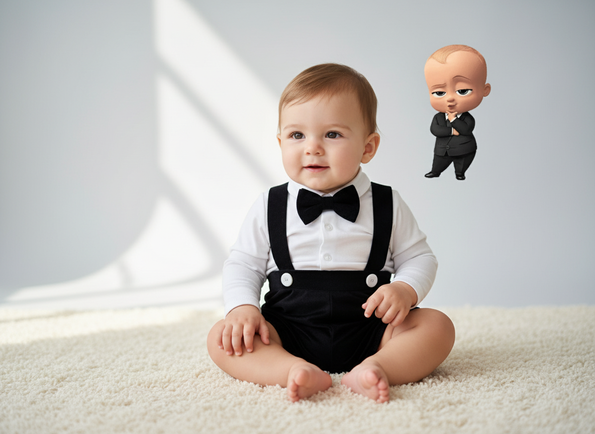 Babybroekje set met bretels en vlinderdas