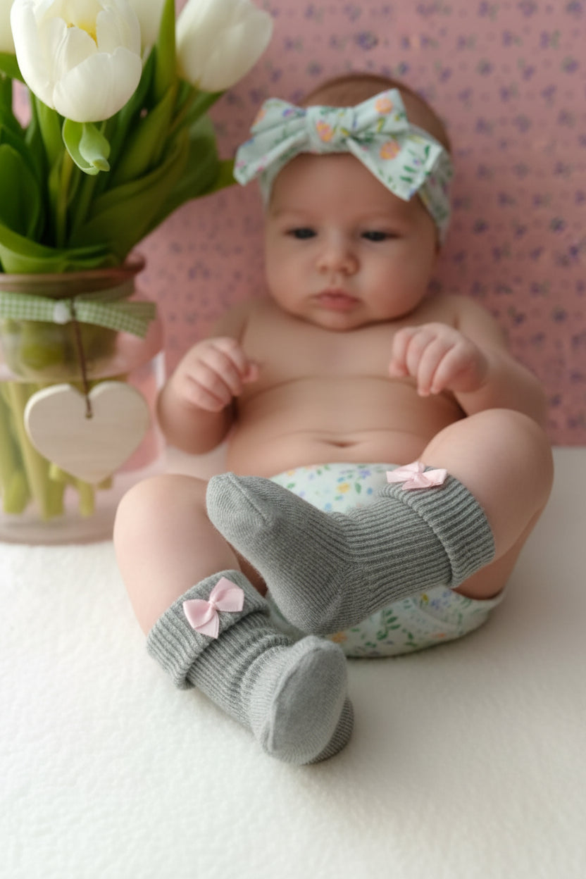 Meisjes panty- en bandana set met groene strik