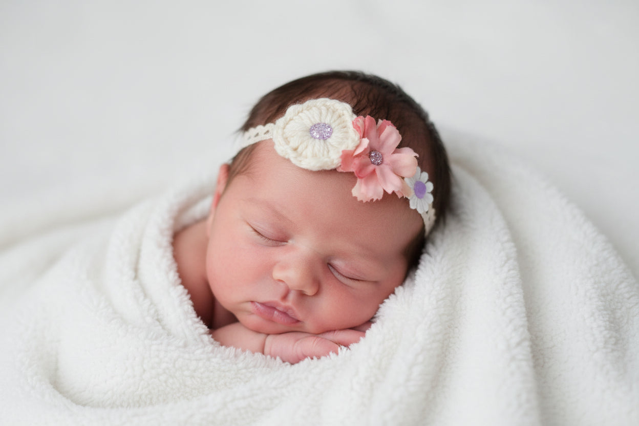 Haarband met roze en beige bloemen