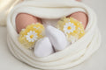 Set slipjes met gele tule en madeliefjes