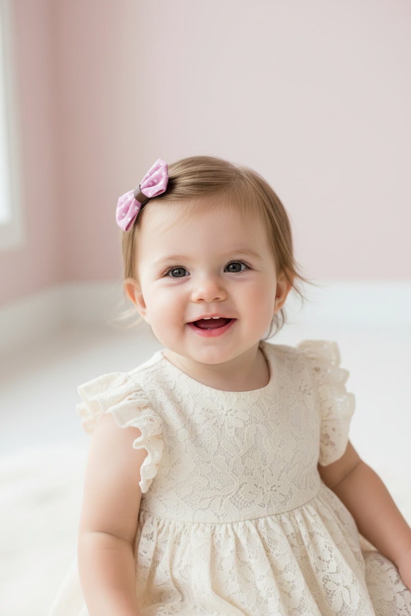 Twee kleine roze strikjes met witte stippen