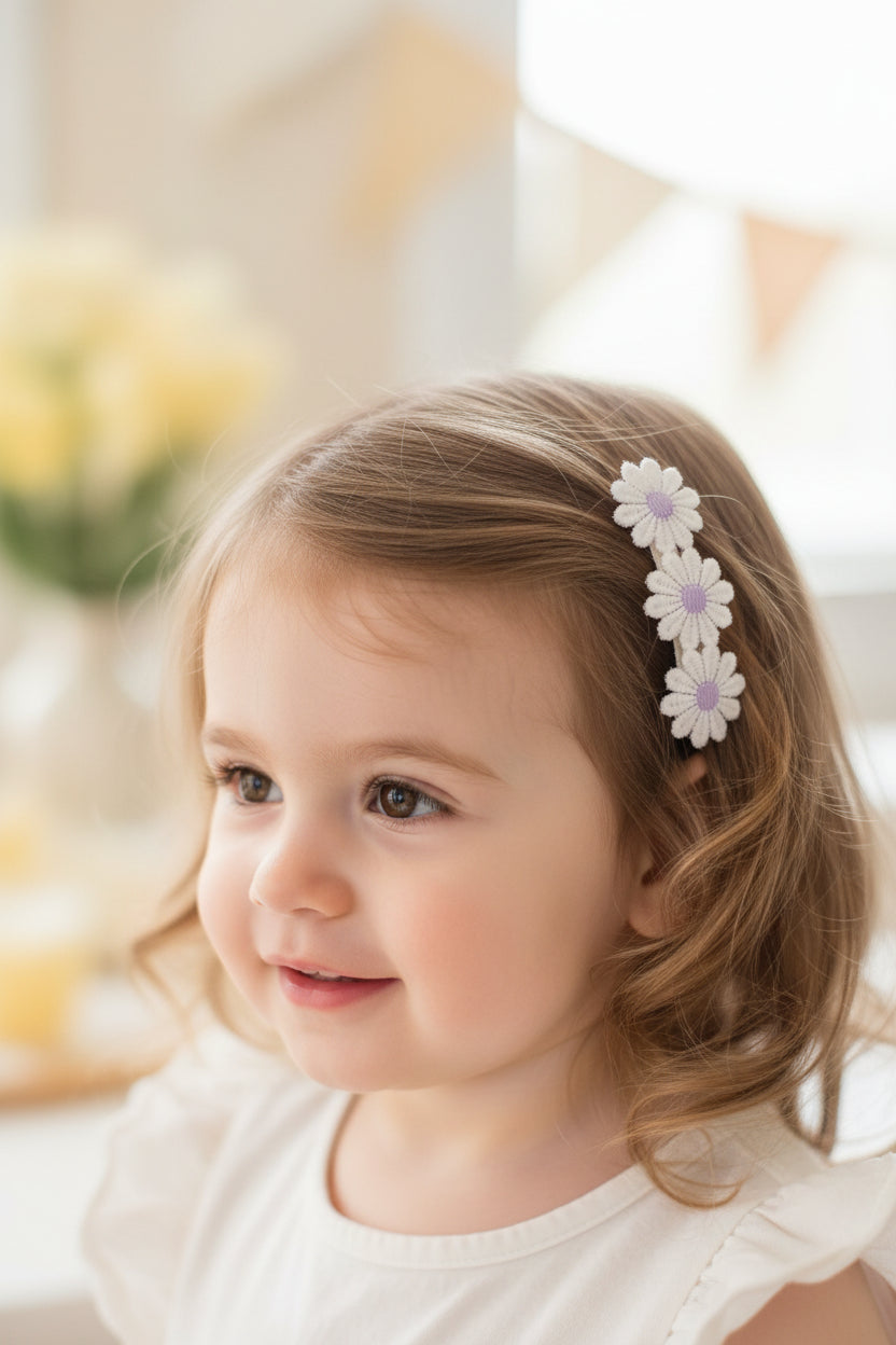 Violette Klammer mit drei lila Gänseblümchen