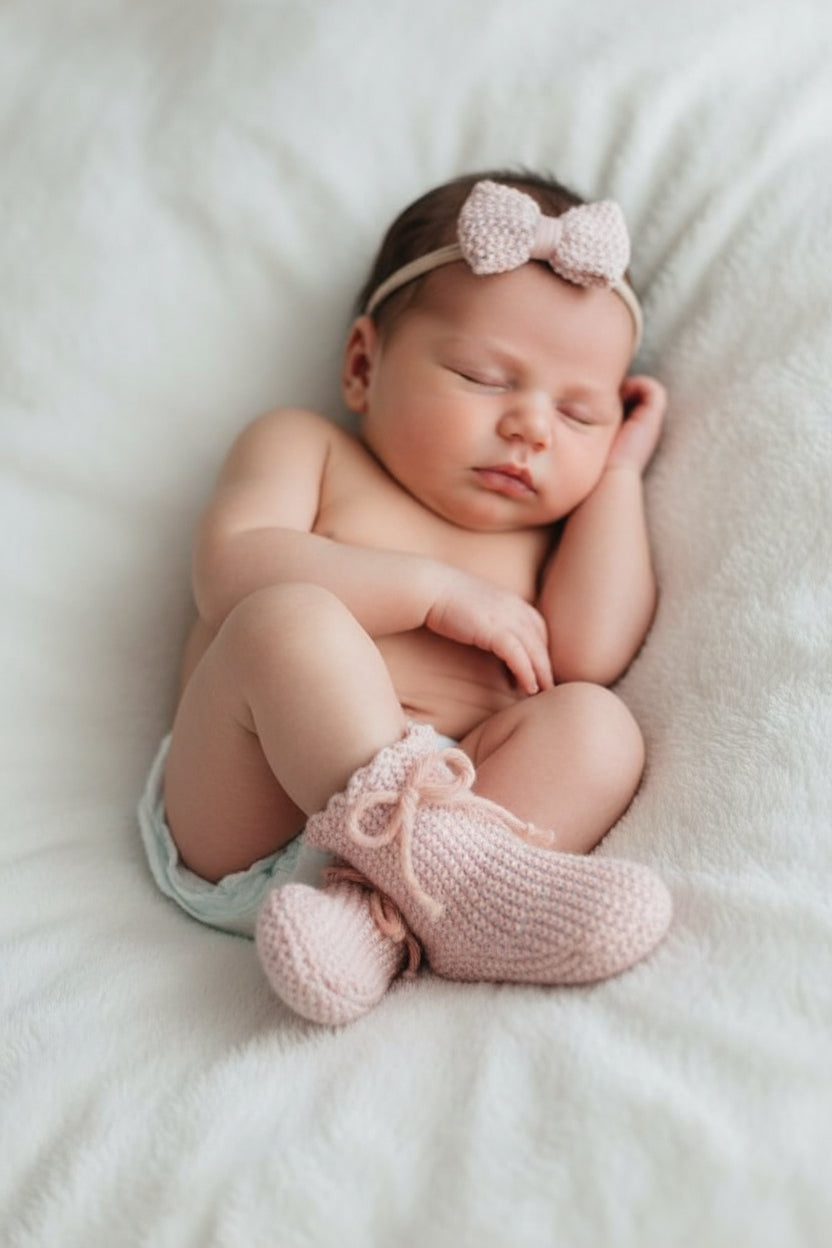 Set gebreide roze sokken en hoofdband