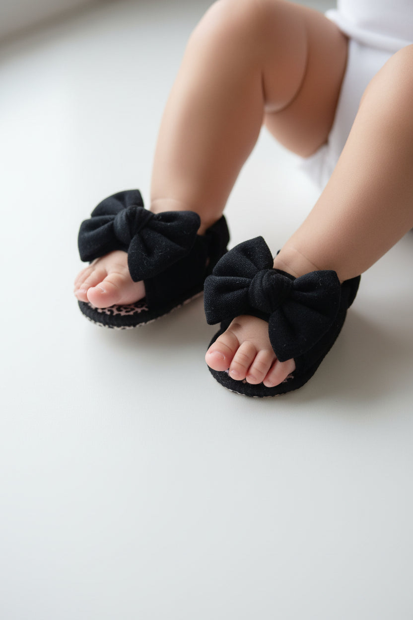 Zwarte sandalen met roze luipaardprint voor baby's
