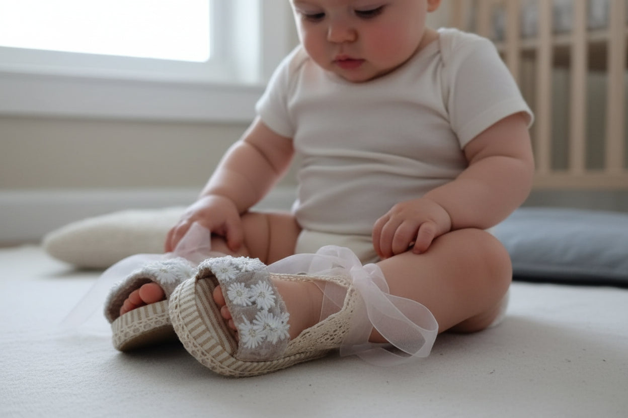 Beige sandalen met madeliefjes