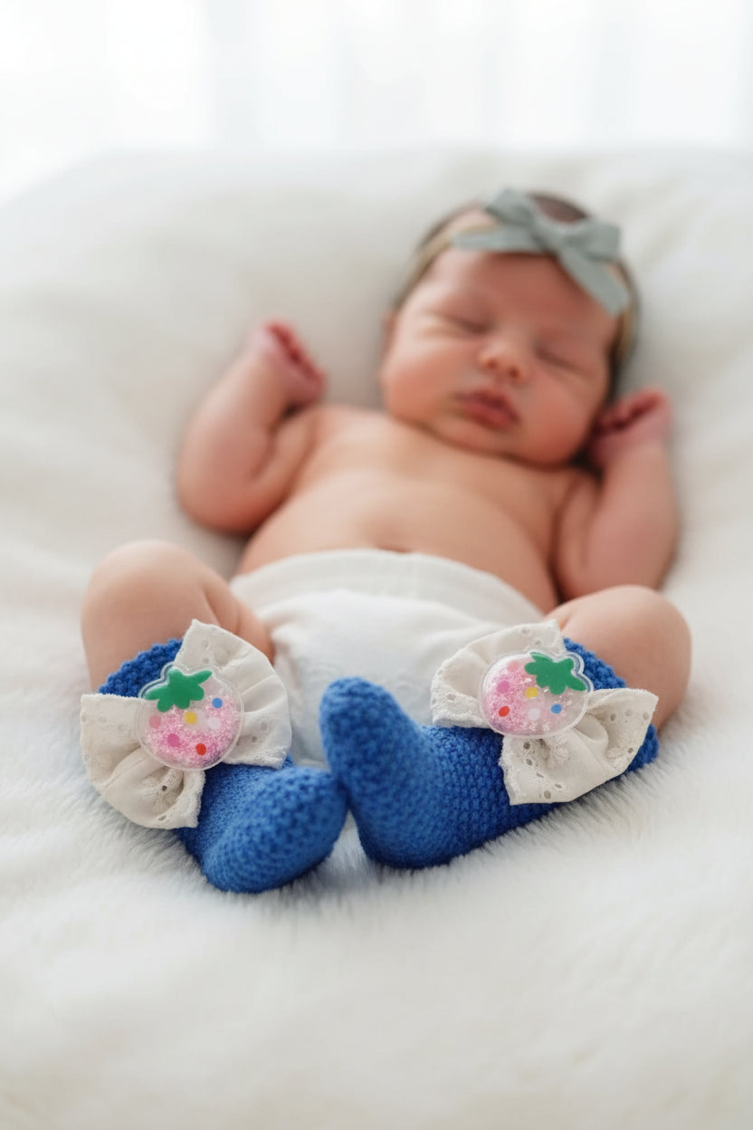 Set van blauwe gebreide maillot met hoofdband