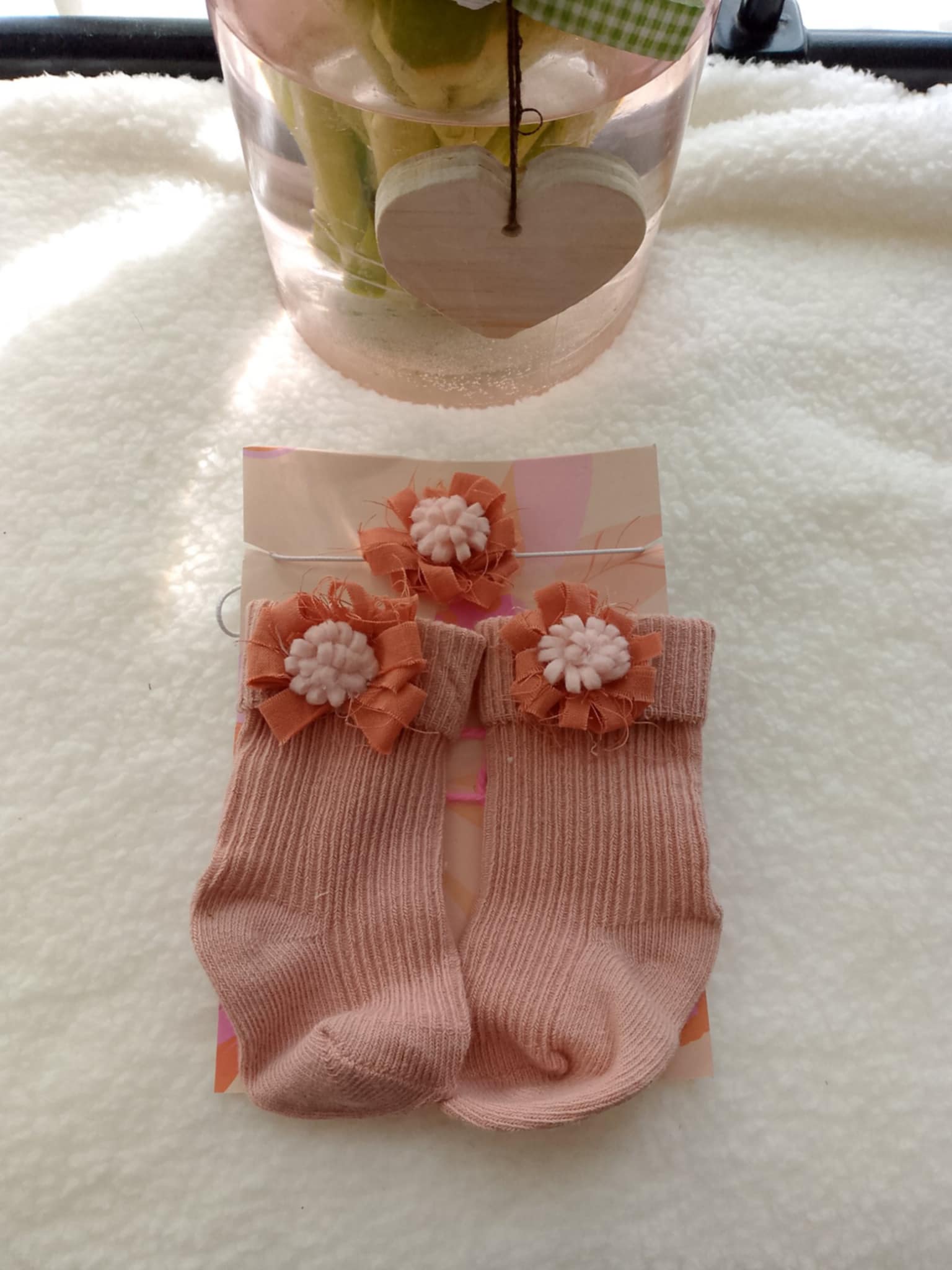 Perzikkleurige panty- en bandanaset