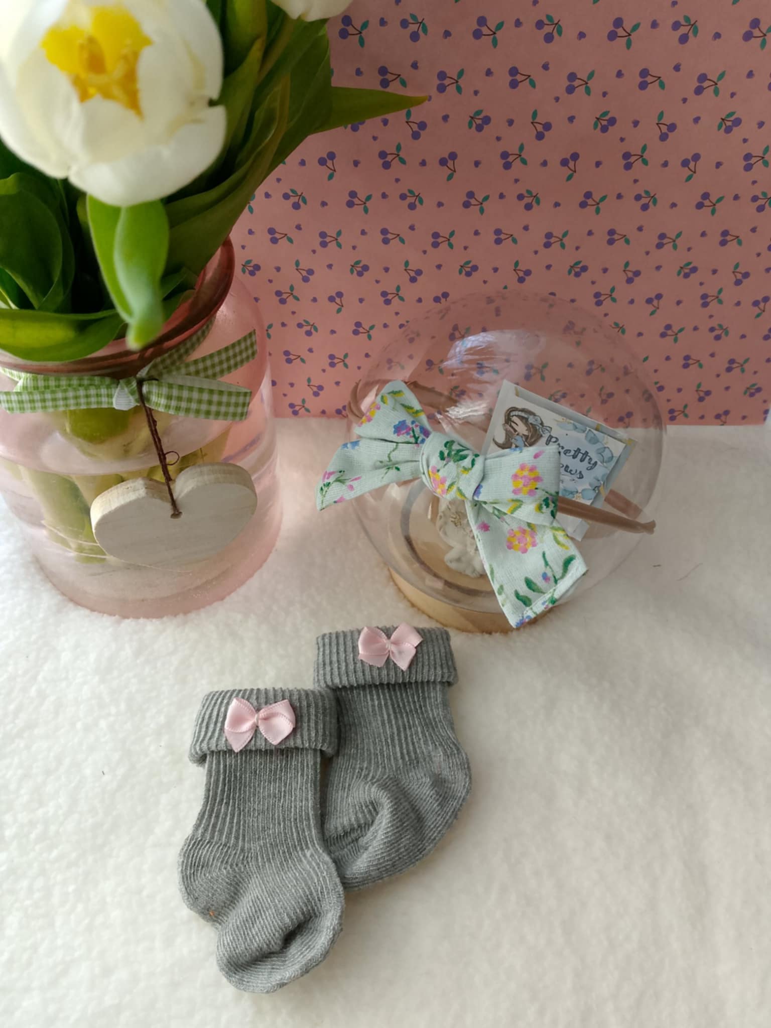 Meisjes panty- en bandana set met groene strik