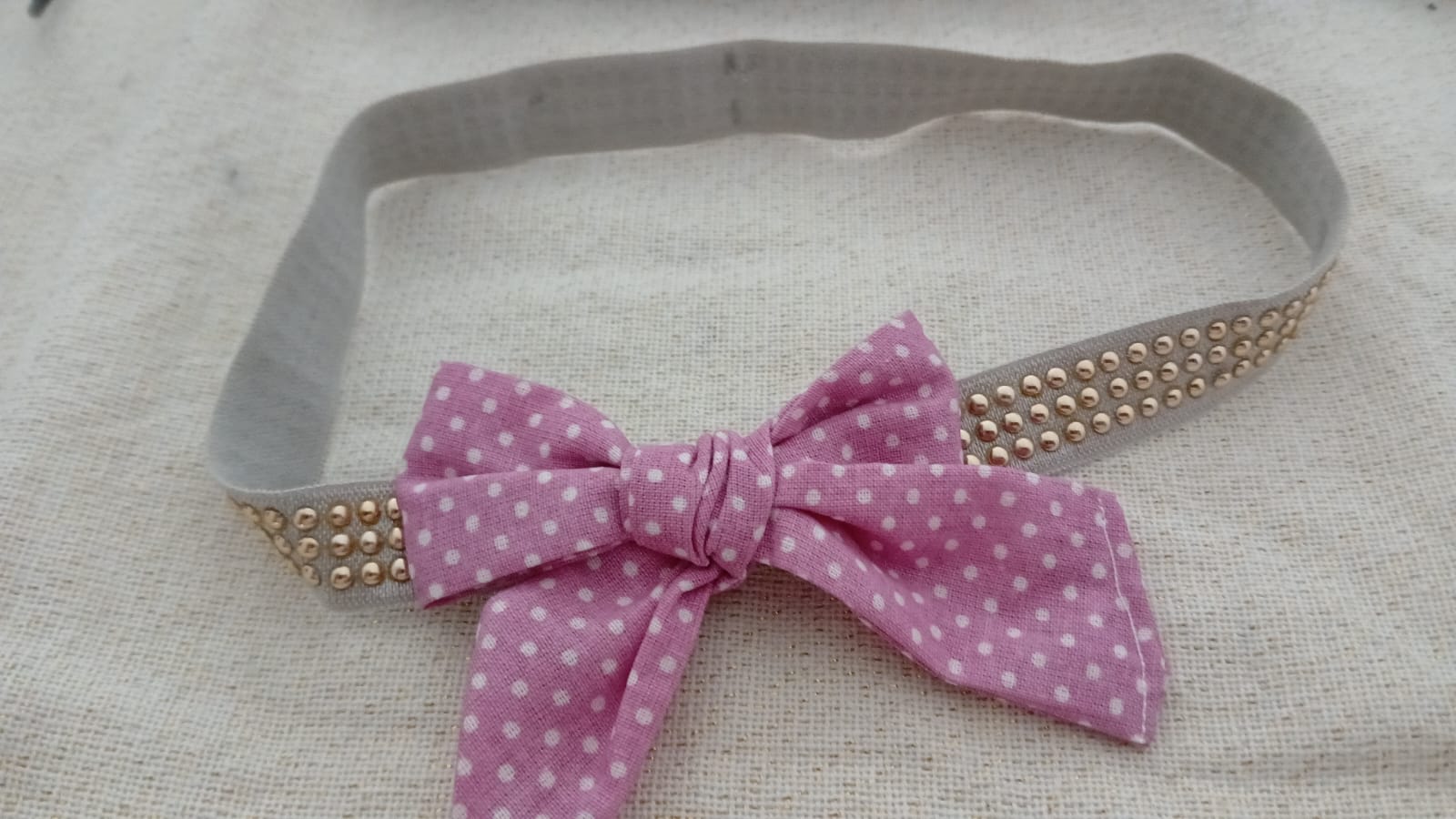 Meisjesbandana met elastiekje met strasssteentjes en roze strik