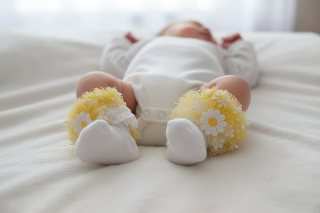 Set slipjes met gele tule en madeliefjes