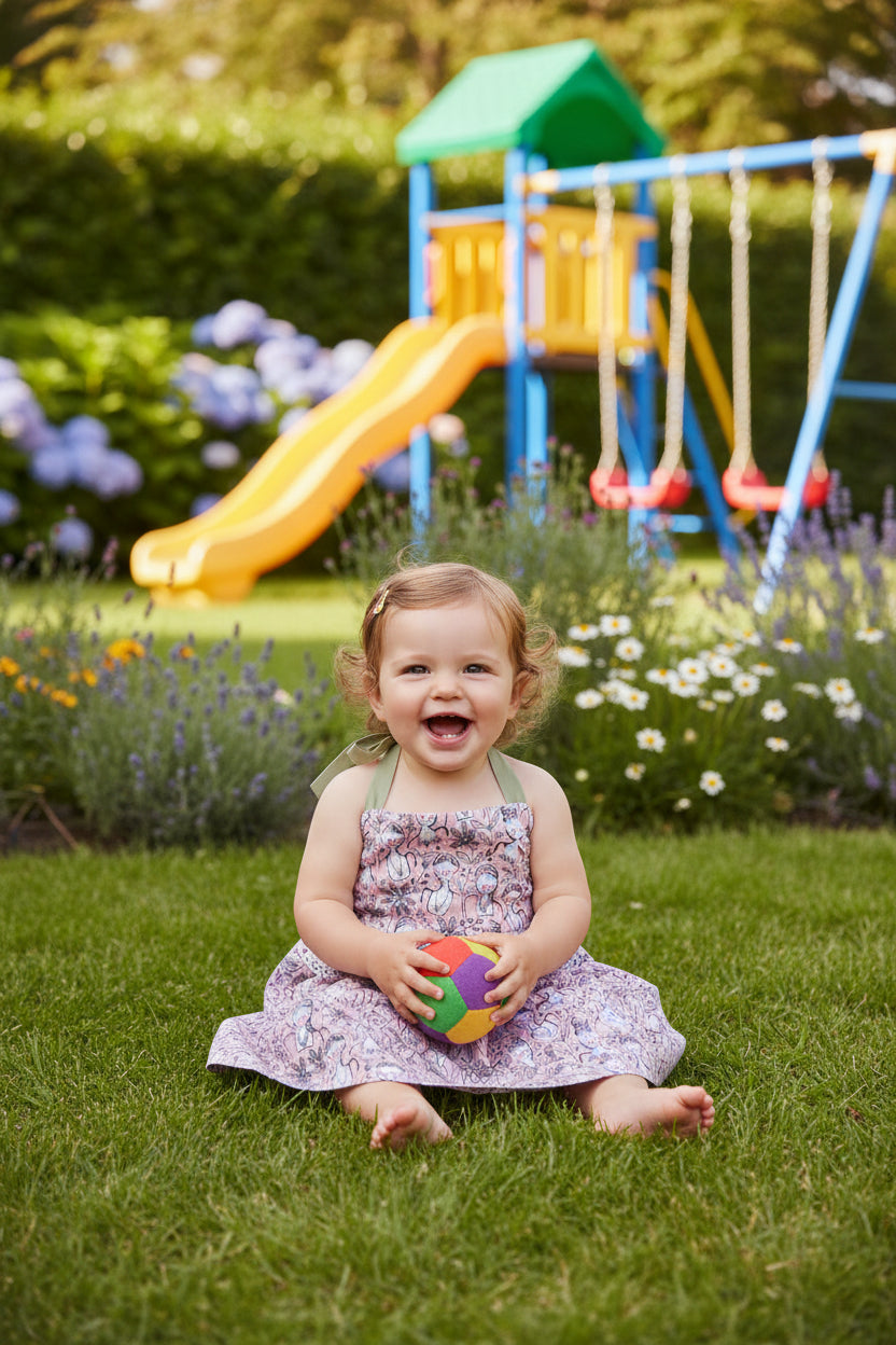Roze jurk met artistieke print | Meisje 1-4 jaar