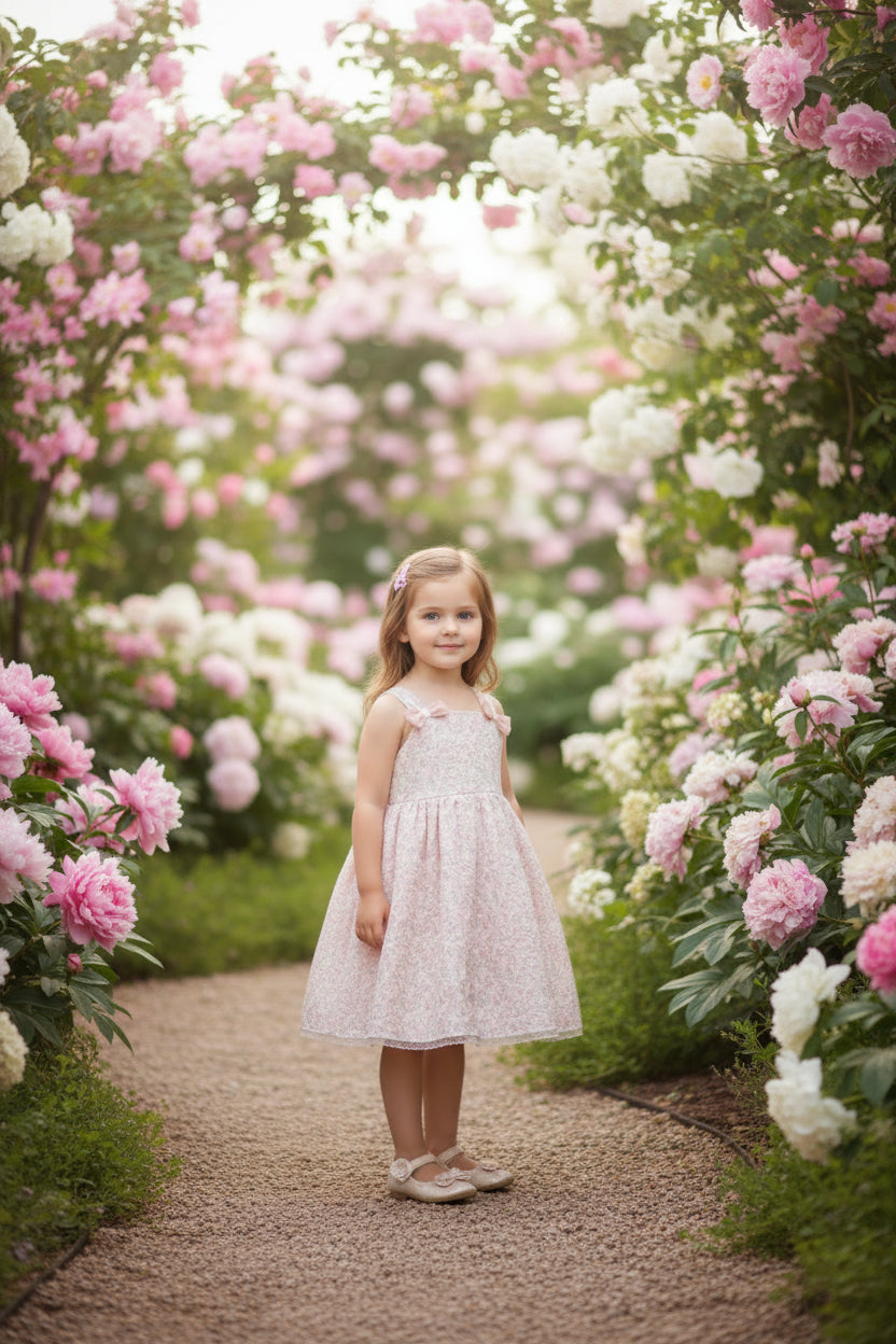 Mädchenkleid Rosa Spitze – Spaghettiträger & Schleifen