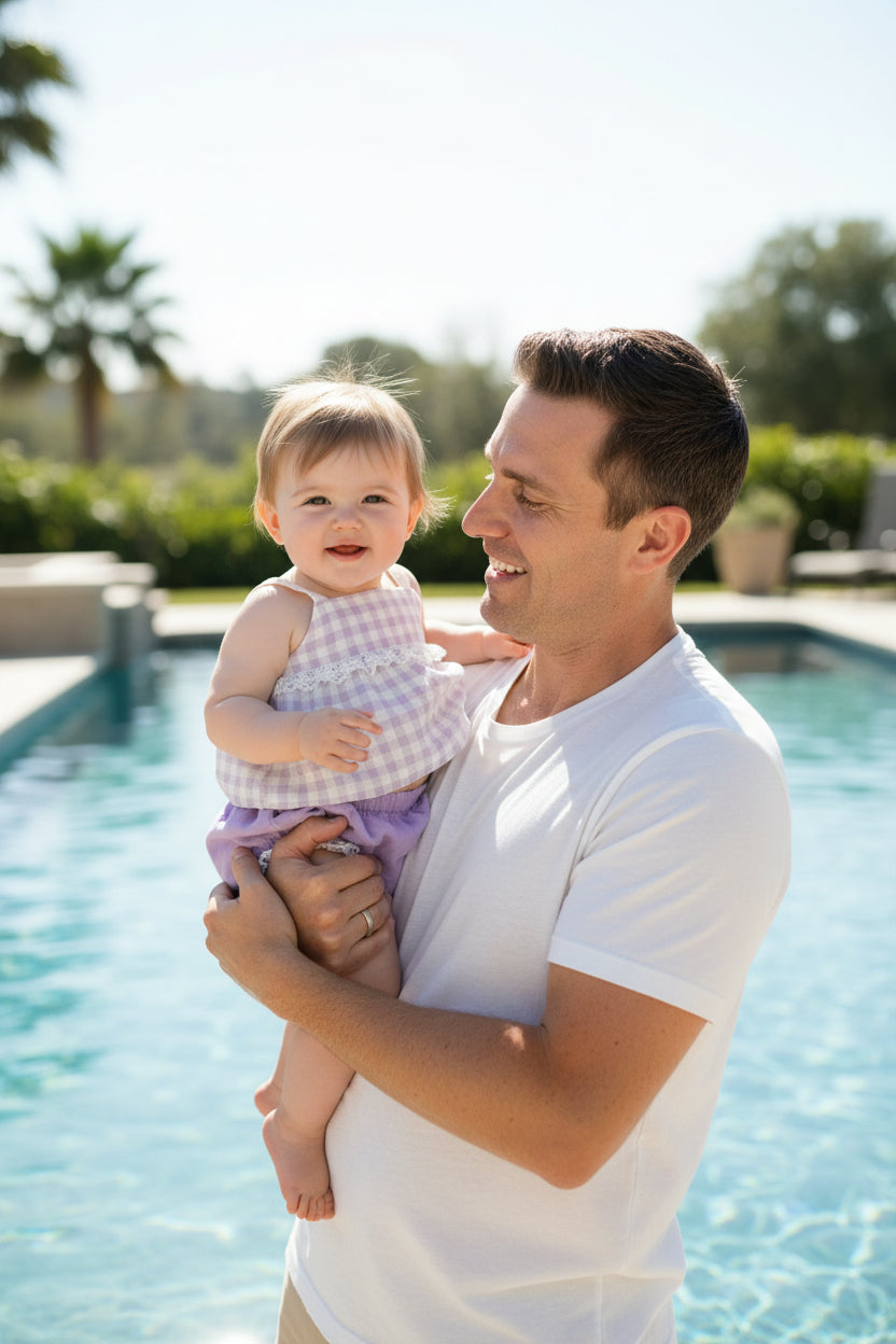 Babyset Topje + Bloomer – Lila Vichy & Kant