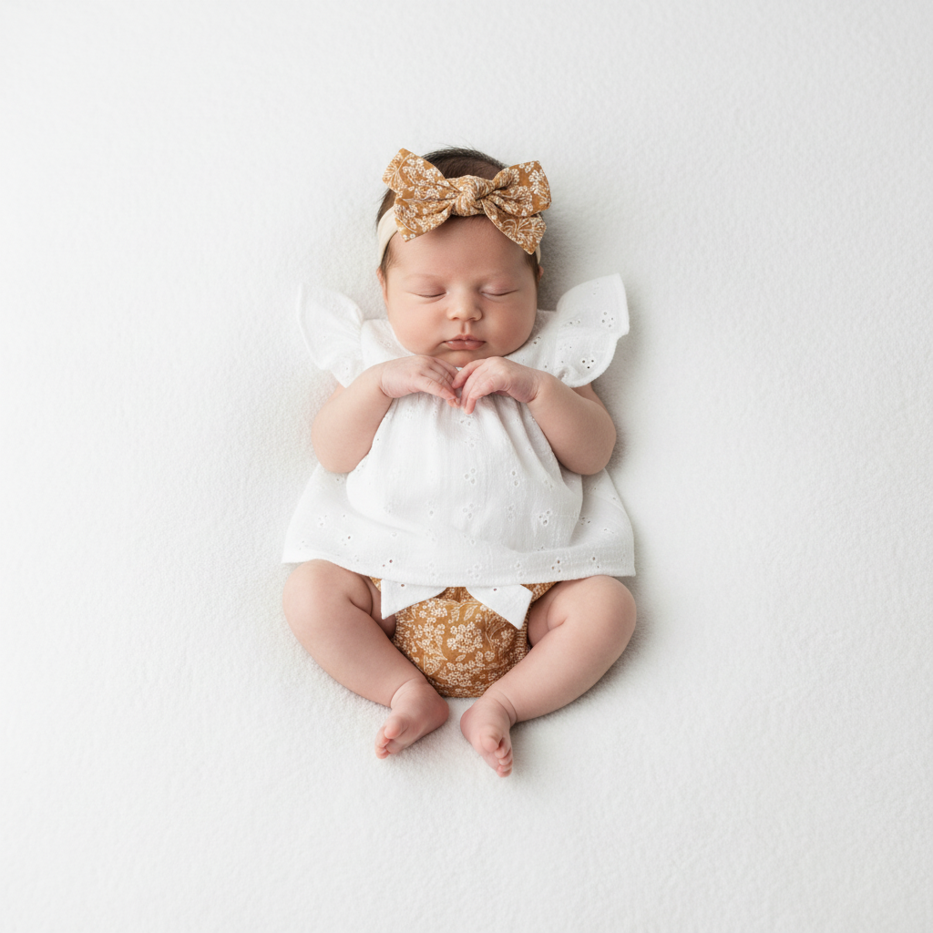 3-delige newbornset – Wit & goud bloem