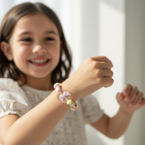 Elastisch armbandje met vlinderbedel en pastelkleuren voor meisjes