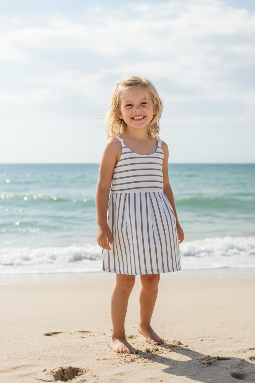 Niña camiseta rayas playa